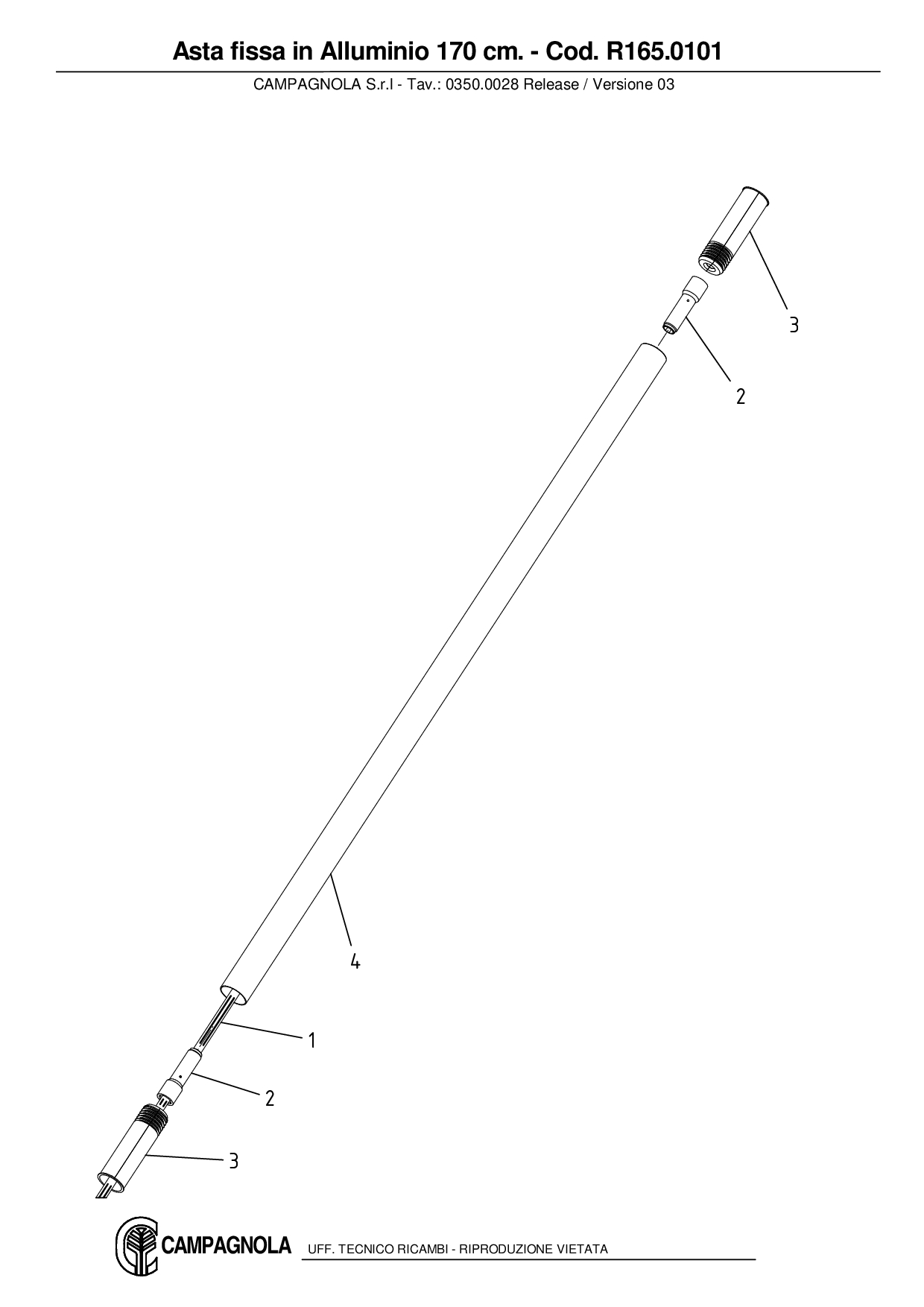 R165.0101_Asta fissa in Alluminio 170 cm.